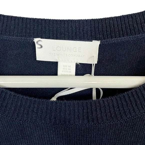 The White Company Tie Waist Lounge Sweater with Cashmere Wool Navy Blue NWT - Picture 9 of 15